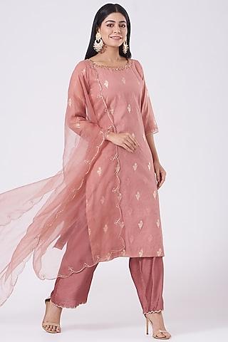 pink embellished kurta set