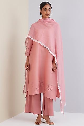pink embellished kurta set