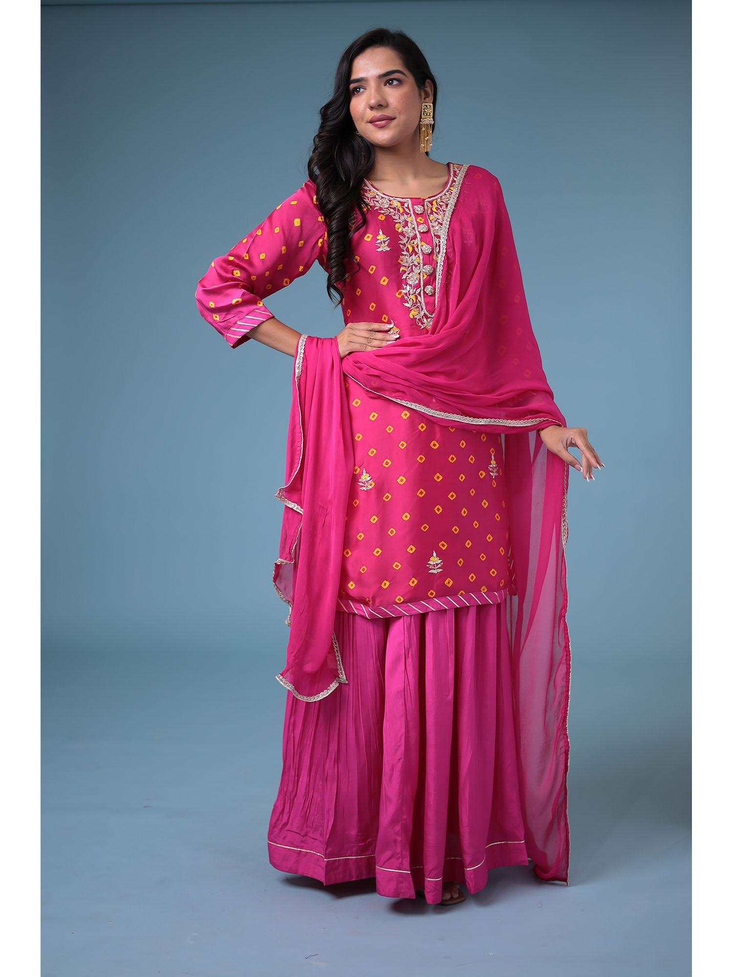 pink embellished kurta with skirt & dupatta (set of 3)