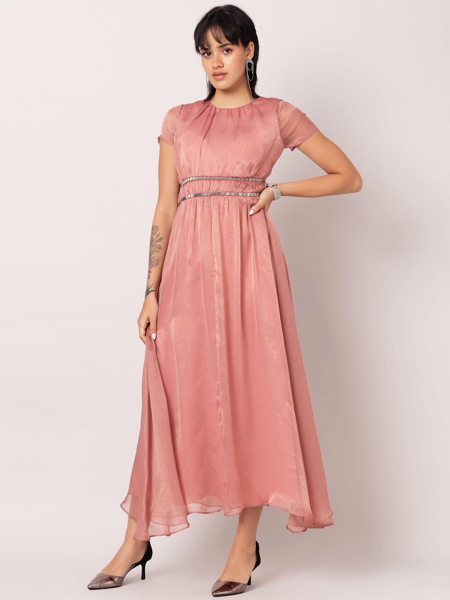 pink embellished waist maxi dress