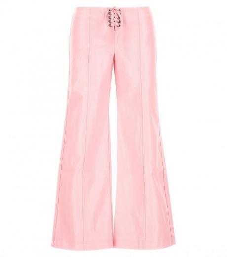 pink embossed lace up pants