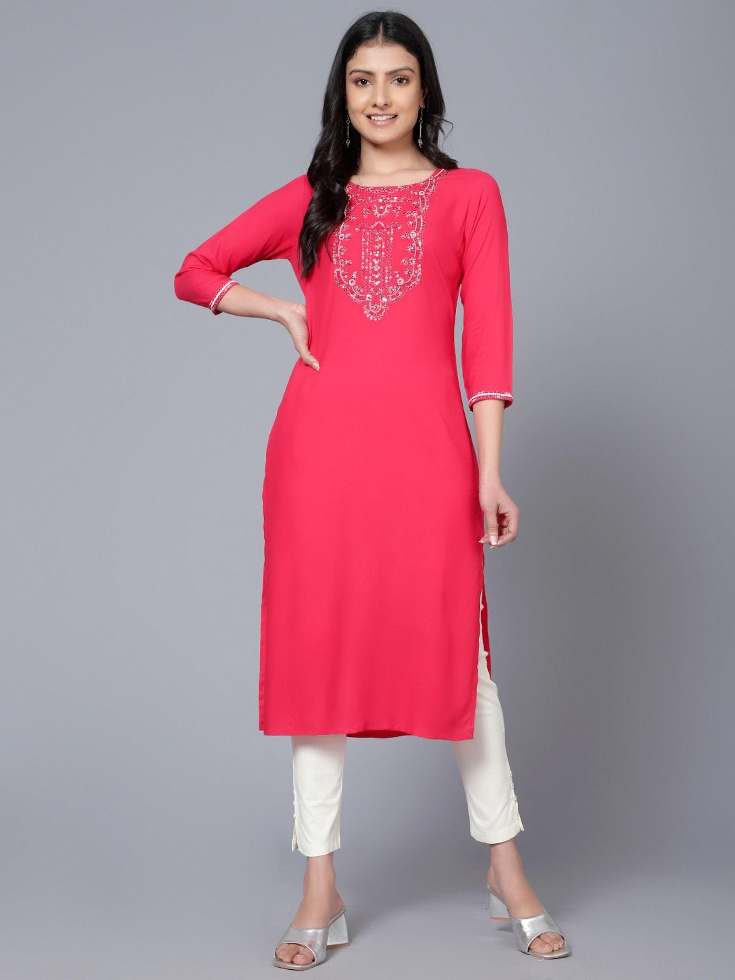 pink embroided kurta