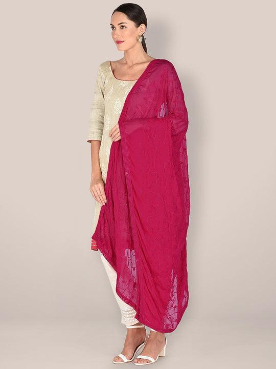 pink embroidered  chiffon dupatta