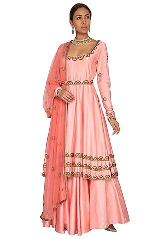 pink embroidered anarkali set with belt