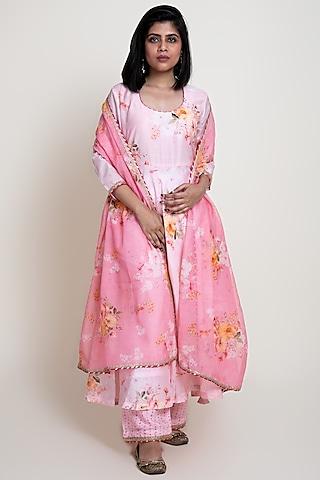 pink embroidered anarkali set