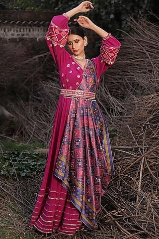 pink embroidered anarkali set