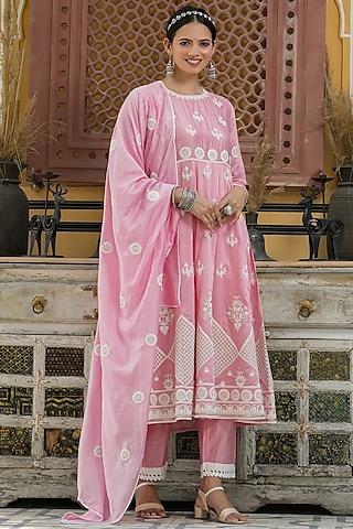 pink embroidered anarkali set