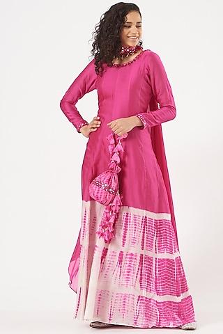 pink embroidered anarkali set