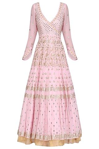 pink embroidered anarkali set