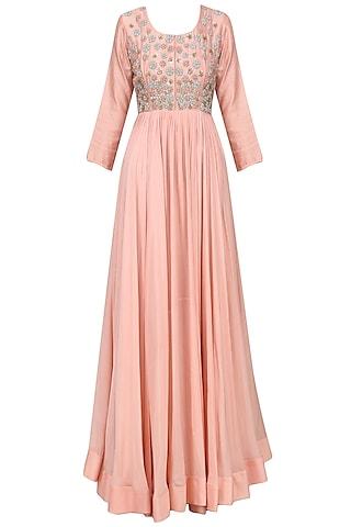 pink embroidered anarkali set