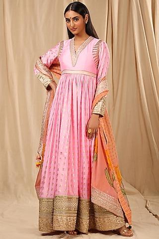 pink embroidered anarkali set