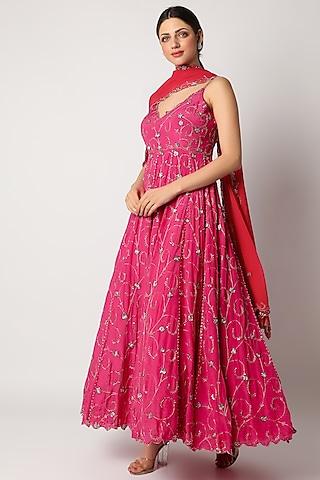 pink embroidered anarkali set