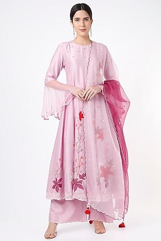 pink embroidered anarkali set