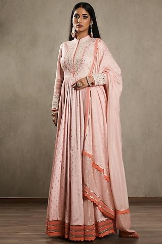 pink embroidered anarkali set