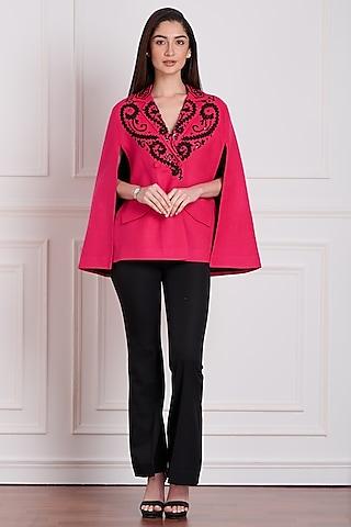 pink embroidered blazer cape