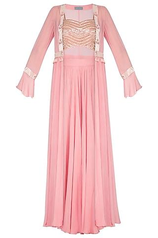 pink embroidered blouse with jacket & palazzo pants