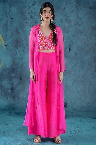 pink embroidered cape set