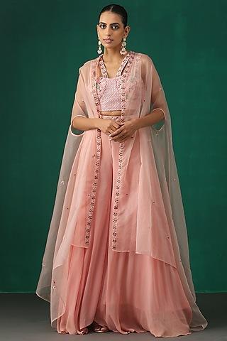 pink embroidered cape set