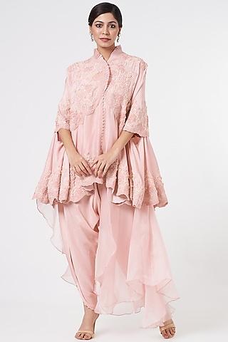 pink embroidered cape set