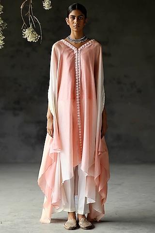 pink embroidered cape set