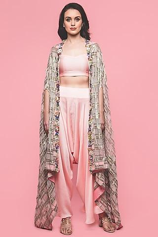 pink embroidered cape set