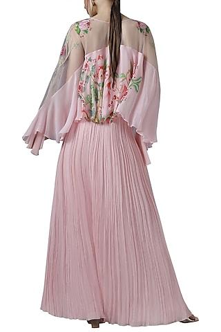 pink embroidered cape top with skirt