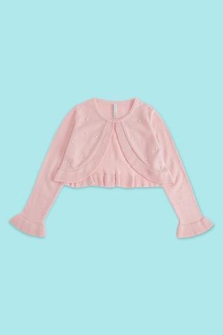 pink embroidered casual full sleeves round neck girls regular fit sweater