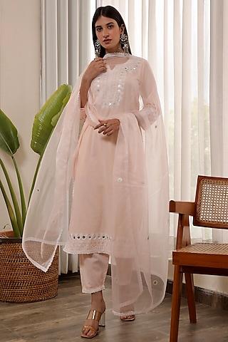 pink embroidered cotton straight set