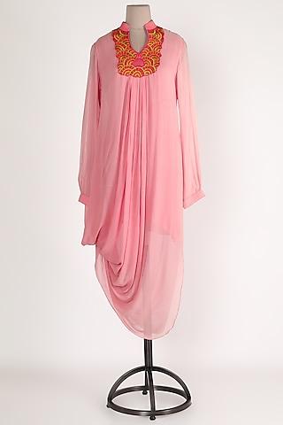 pink embroidered cowl tunic
