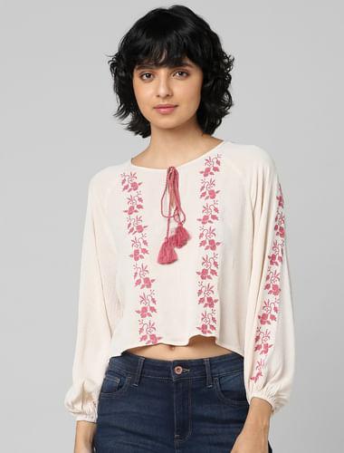 pink embroidered crepe top