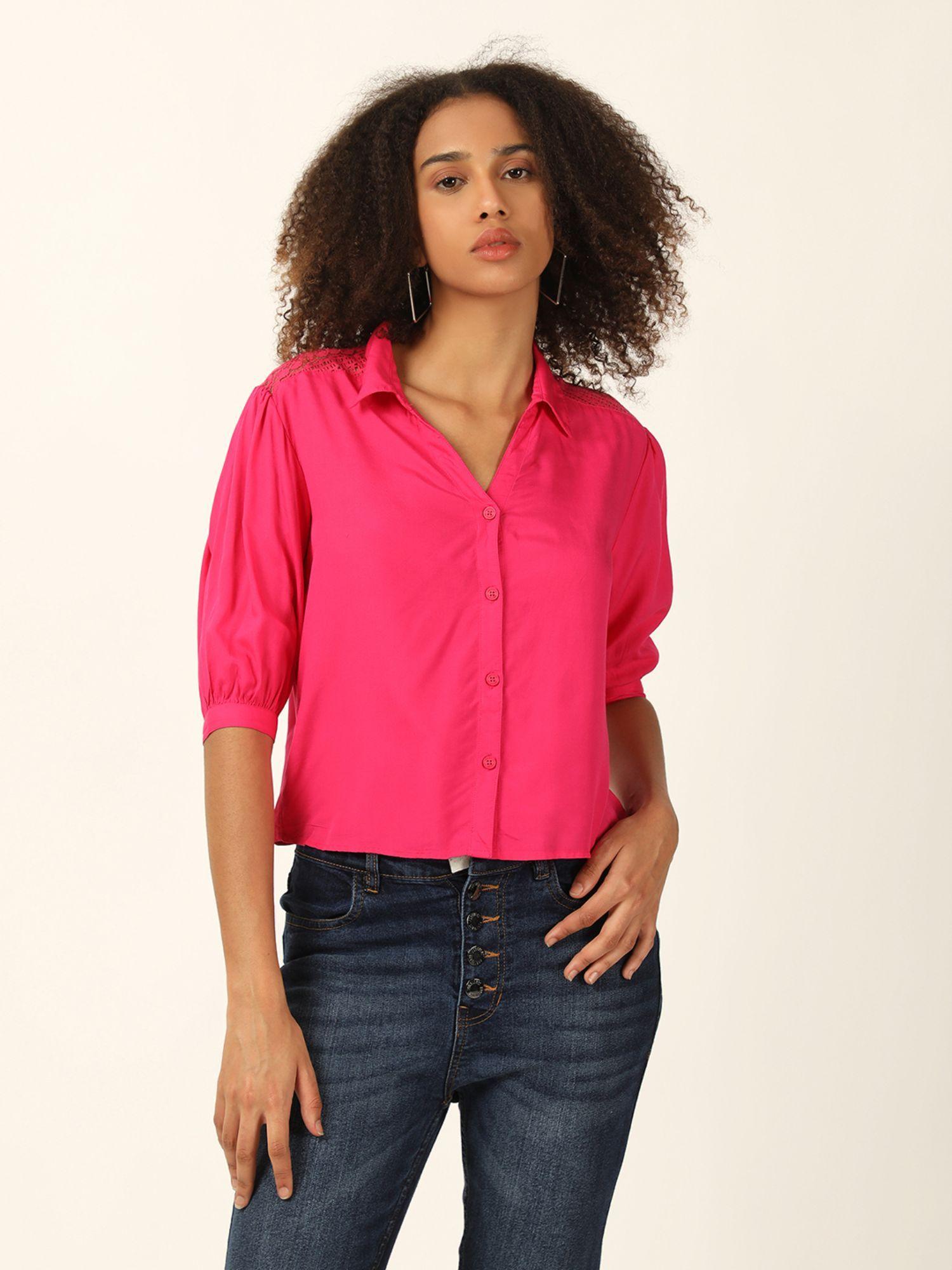 pink embroidered half sleeves shirt