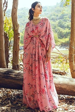 pink embroidered kaftan