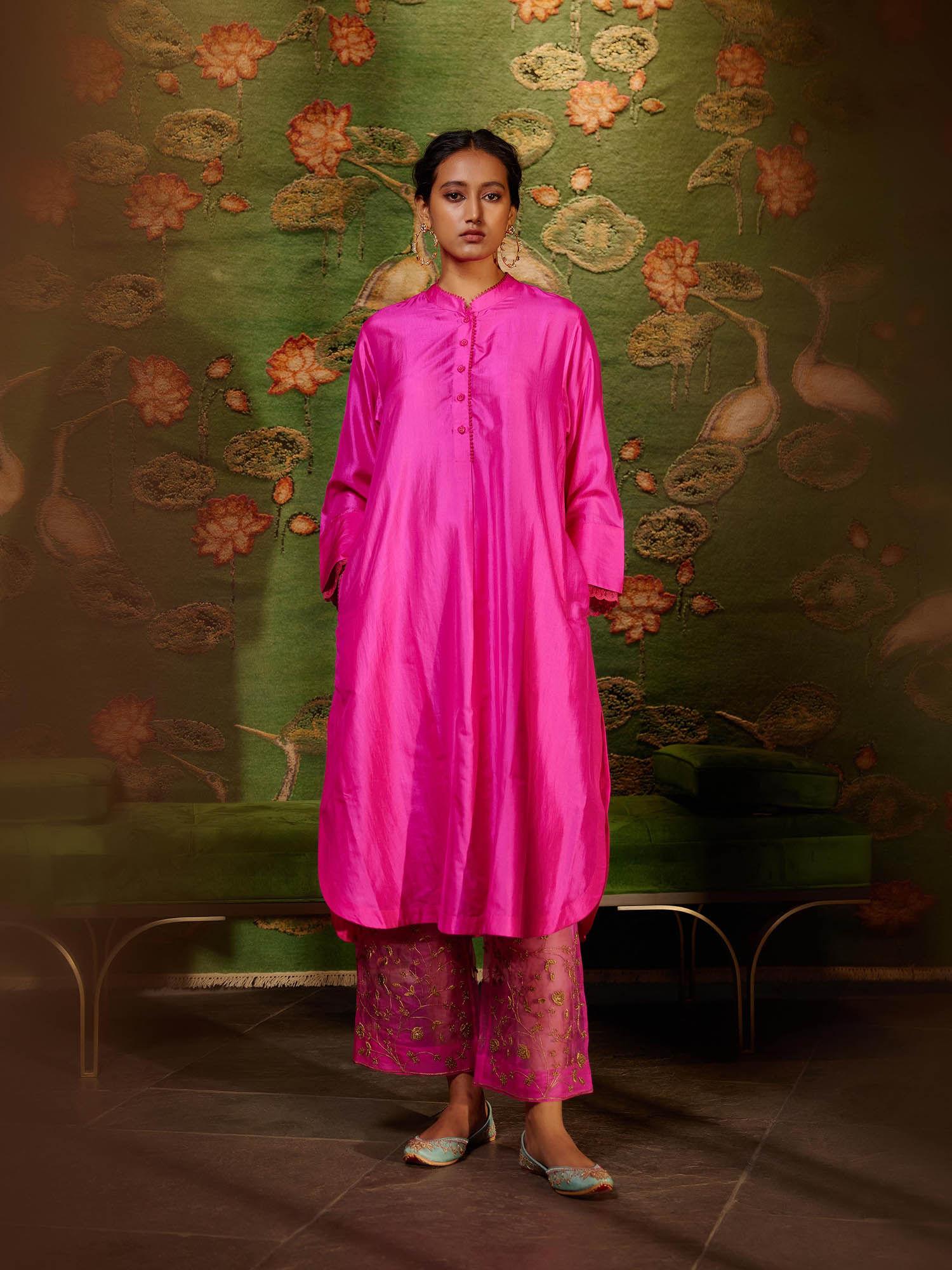 pink embroidered kurta & pant (set of 2)