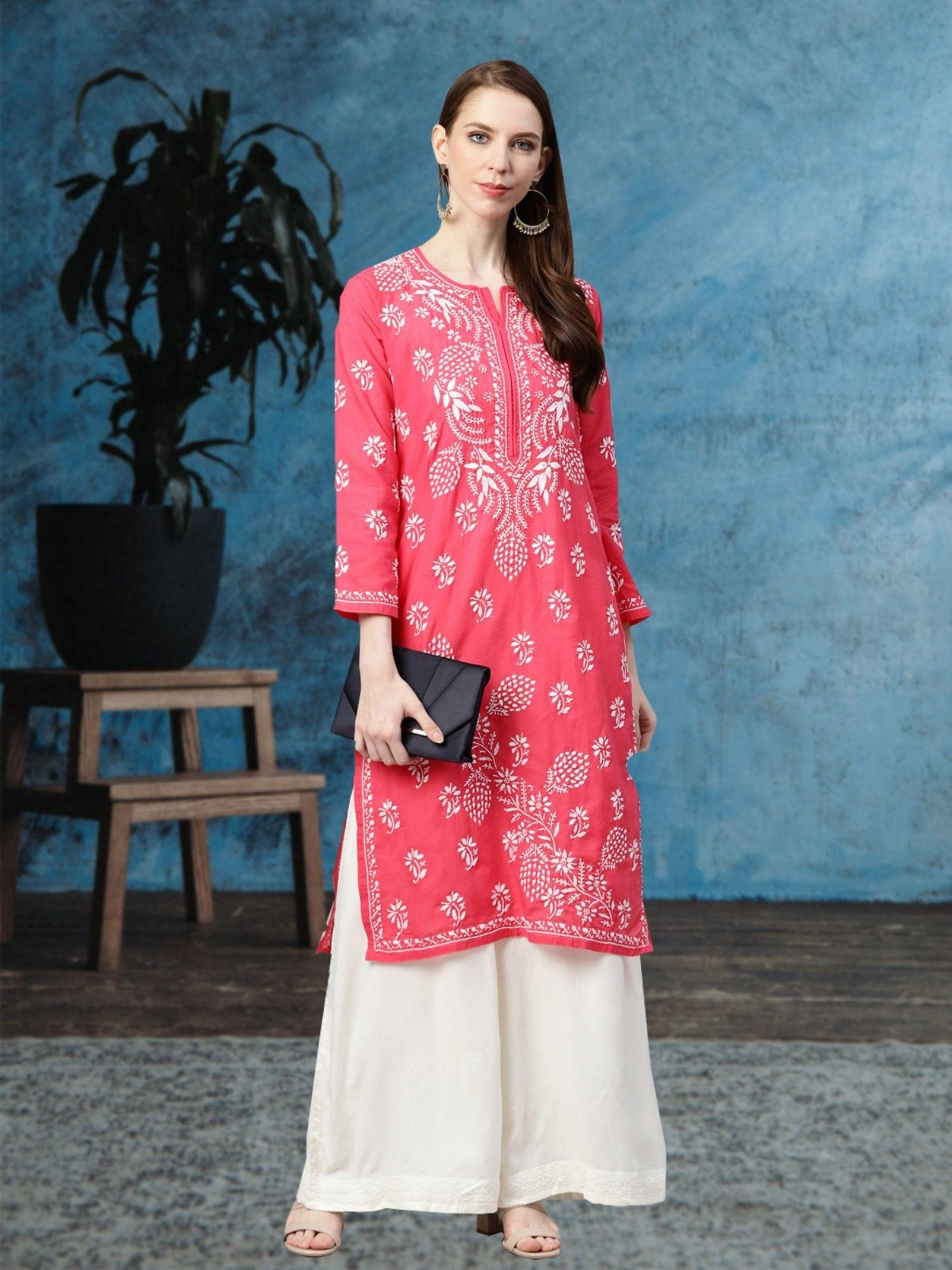 pink embroidered kurta (xs) (a411118)