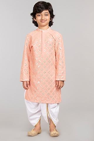 pink embroidered kurta set for boys