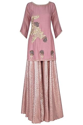 pink embroidered kurta set