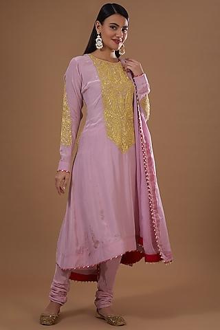 pink embroidered kurta set