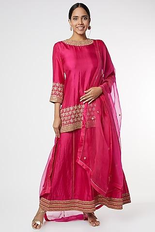 pink embroidered kurta set