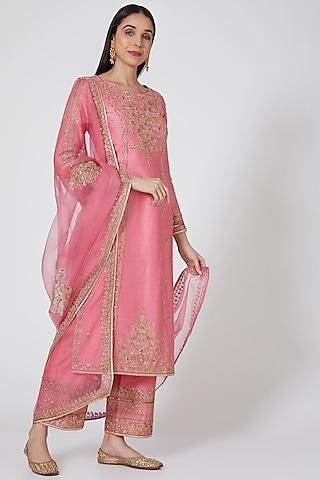 pink embroidered kurta set
