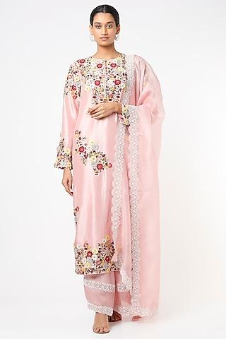 pink embroidered kurta set