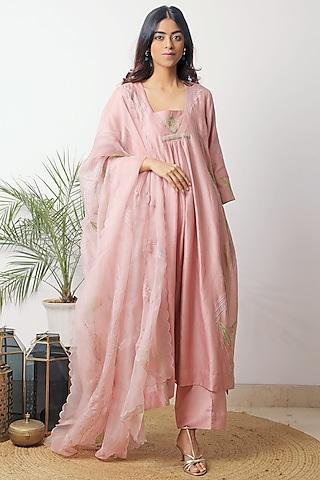 pink embroidered kurta set