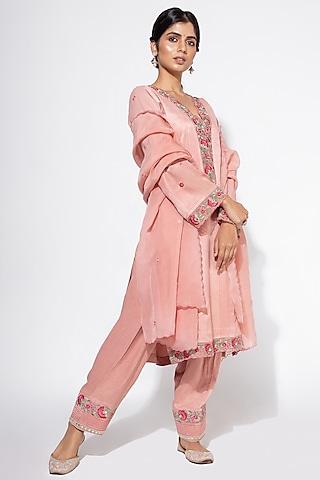 pink embroidered kurta set