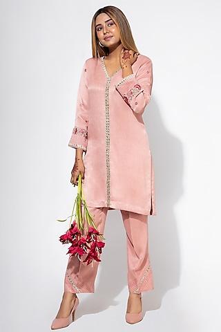 pink embroidered kurta set