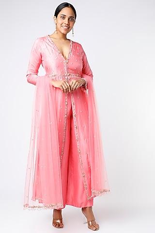 pink embroidered kurta set