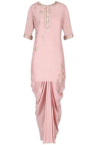 pink embroidered kurta with dhoti pants set