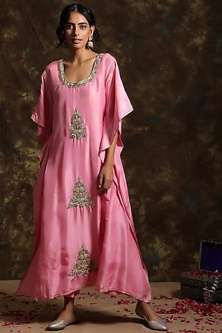 pink embroidered kurta with pants