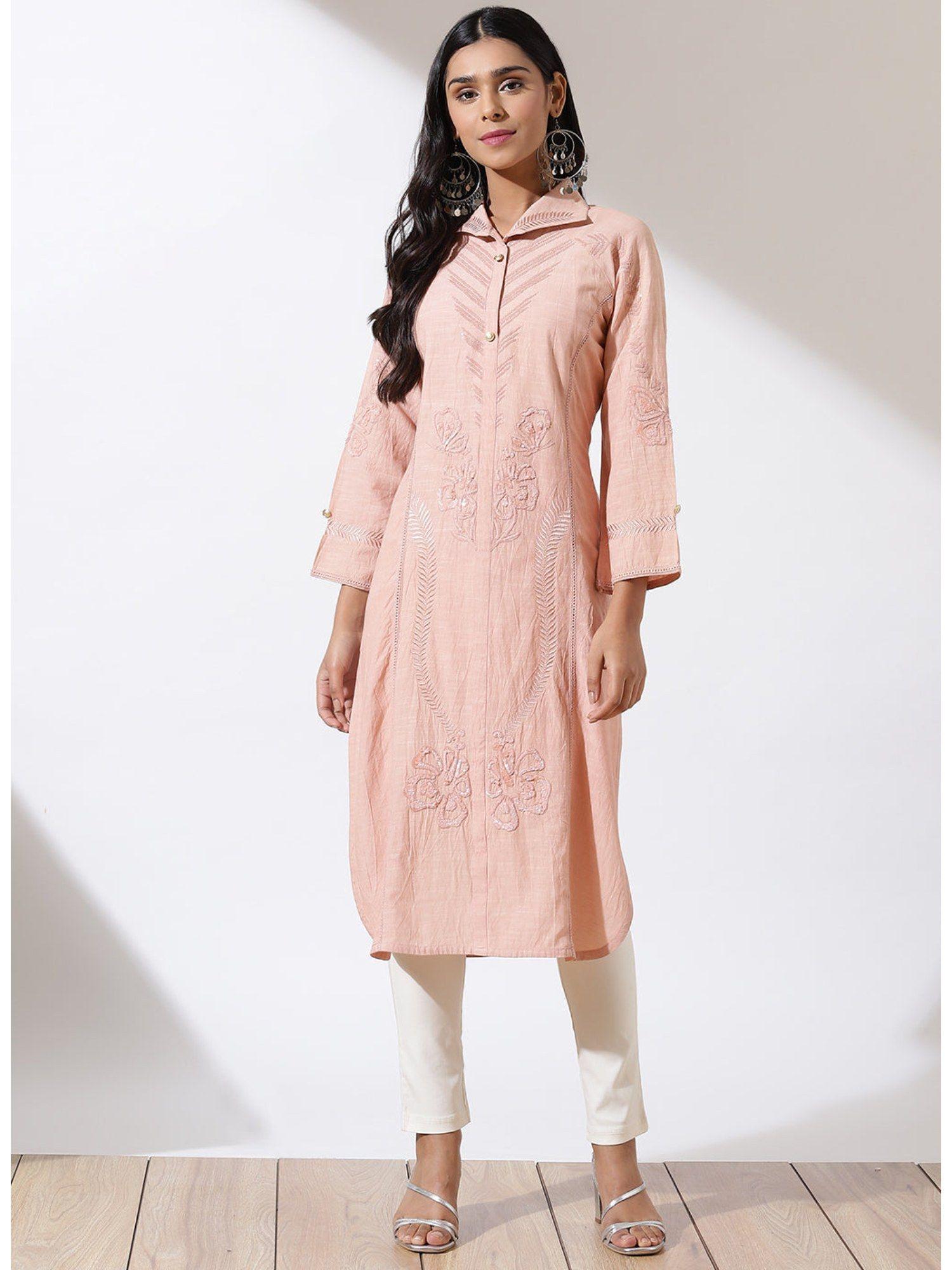 pink embroidered kurta