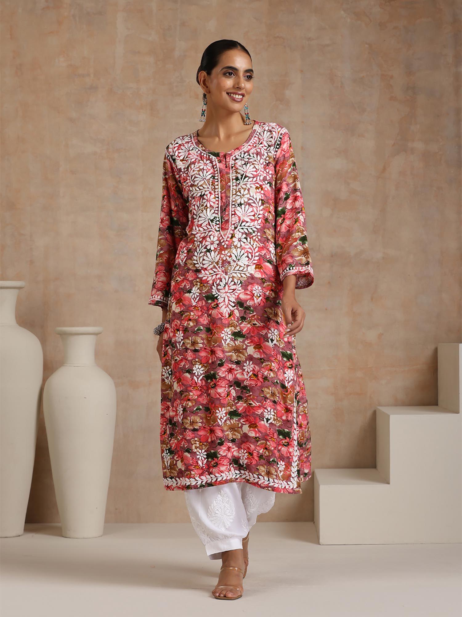 pink embroidered kurta