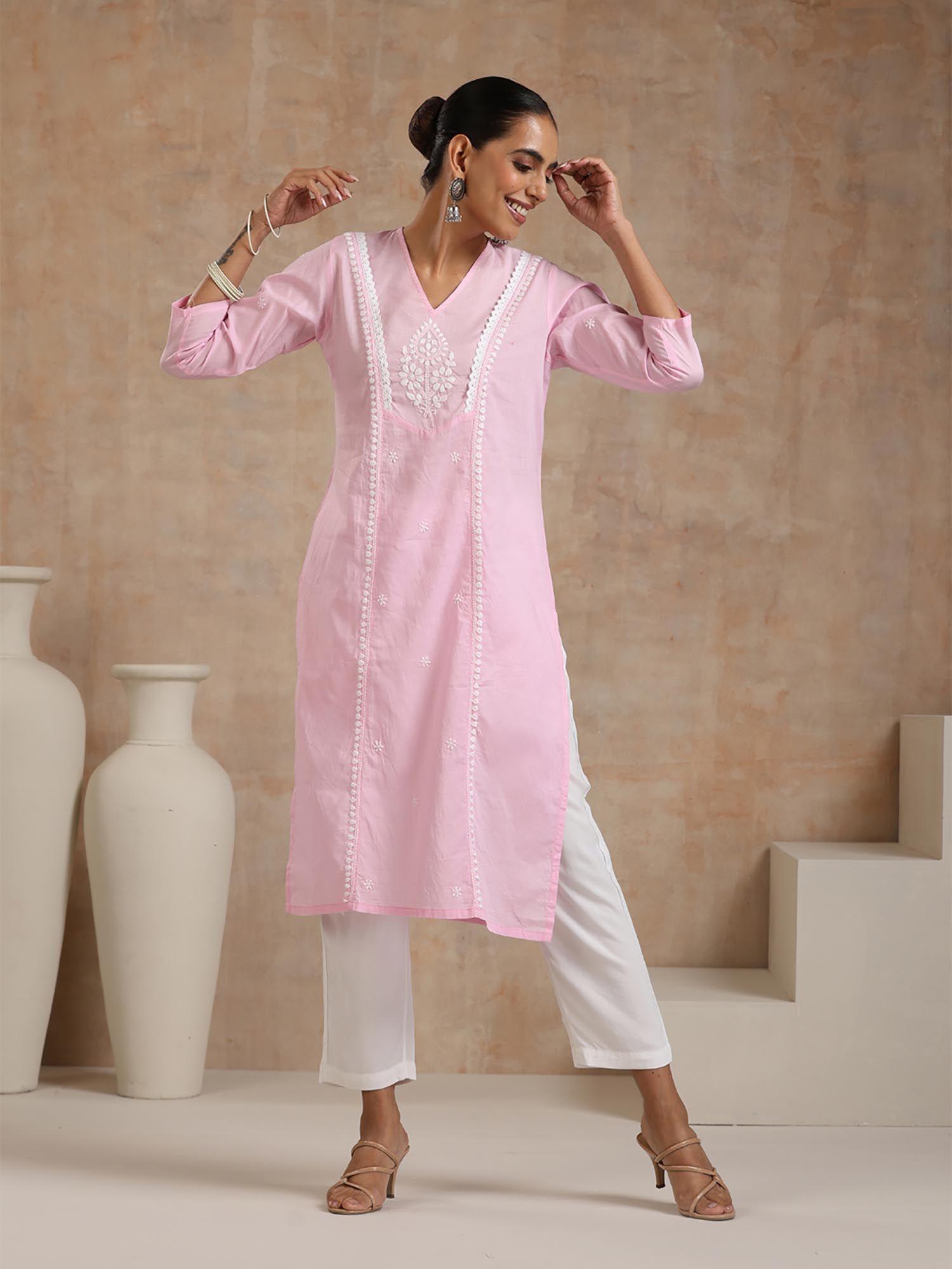 pink embroidered kurta