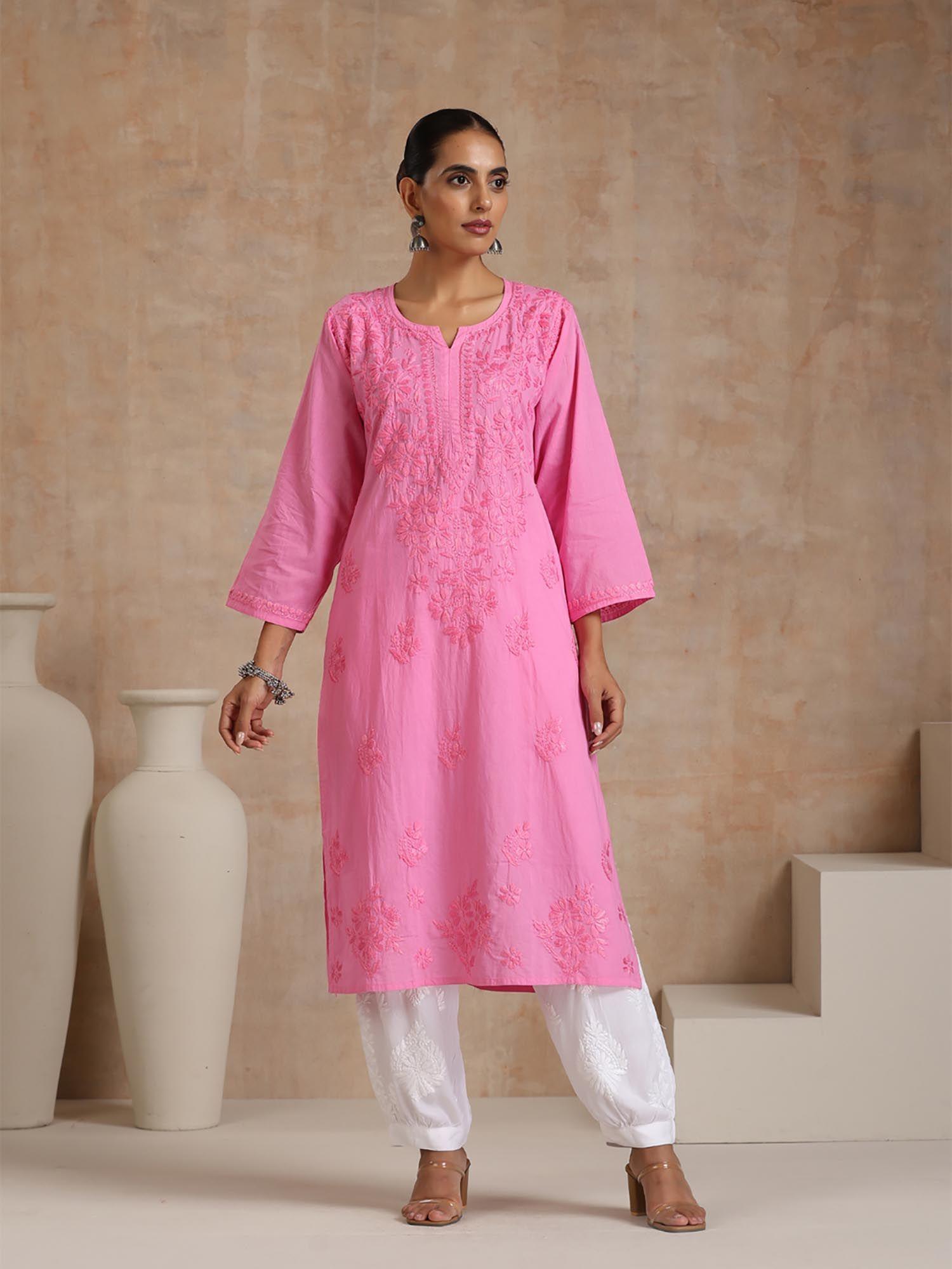 pink embroidered kurta